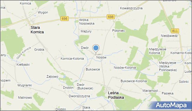 mapa Nosów, Nosów gmina Leśna Podlaska na mapie Targeo